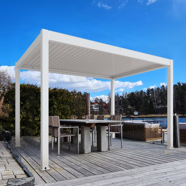 Pergola Premium 4x3m | Motordrivet lamelltak | Vit