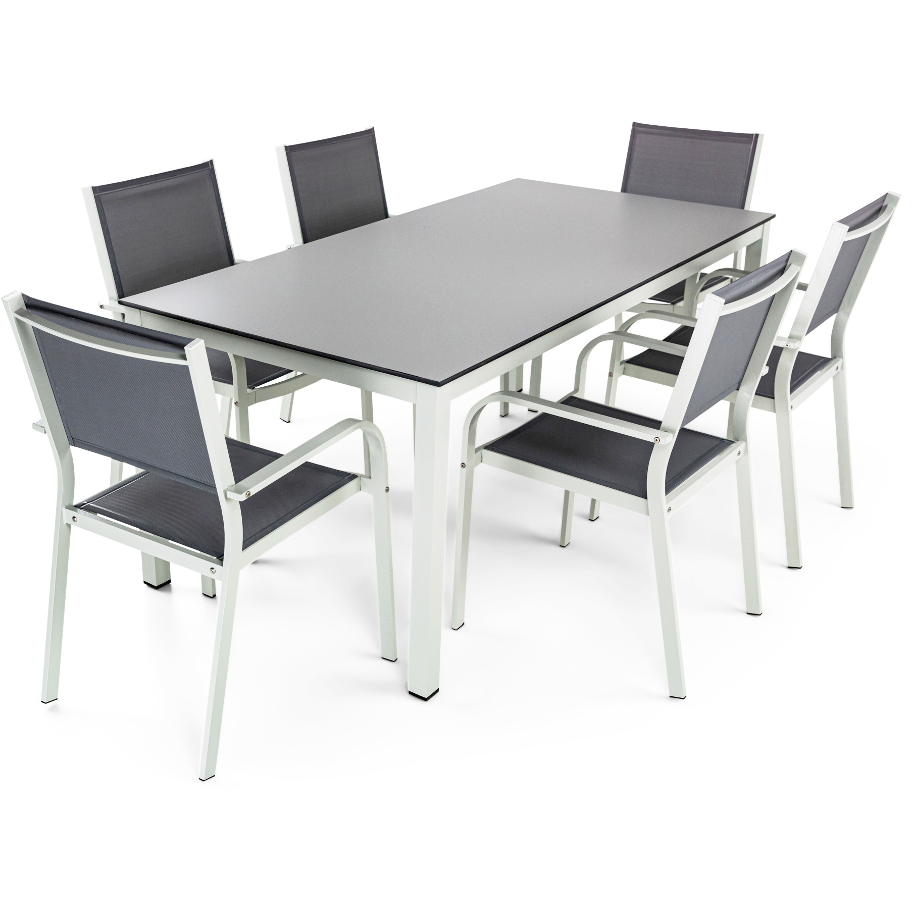 Underhållsfria utemöbler i högtryckslaminat & aluminium | Bord & 6 stolar