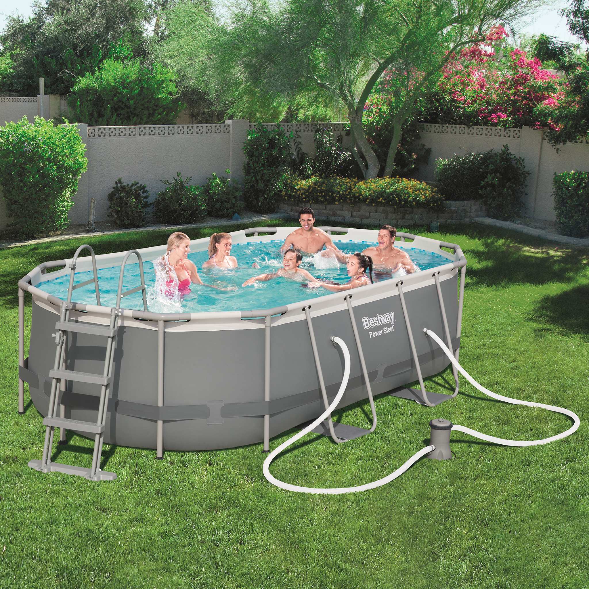 Produktfoto för Bestway pool ovan mark 4,3x2,5m - 1m djup | Power Steel Oval (56620)