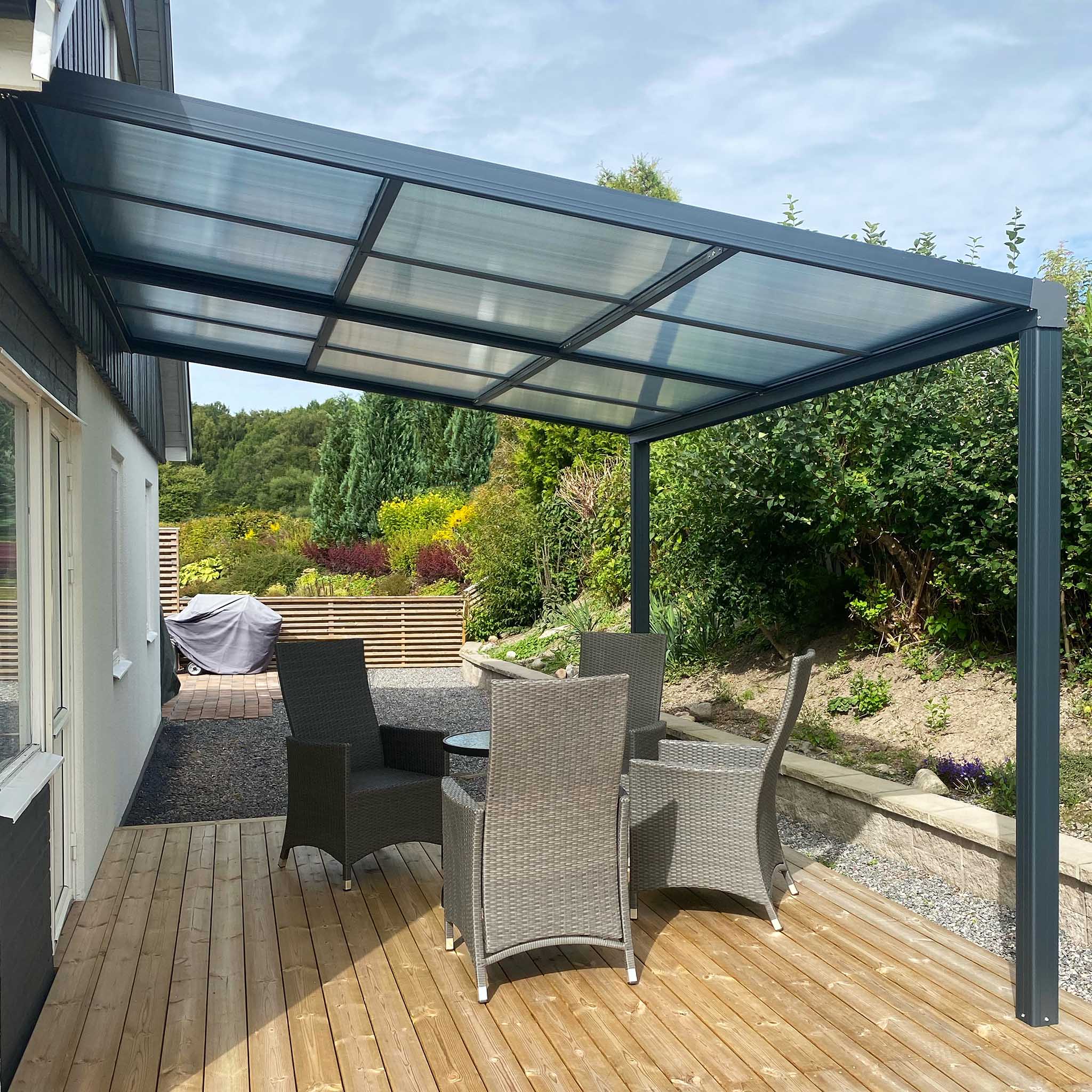 Slide roof veranda 12m² | Skjutbart altantak | Kanalplast / Aluminium