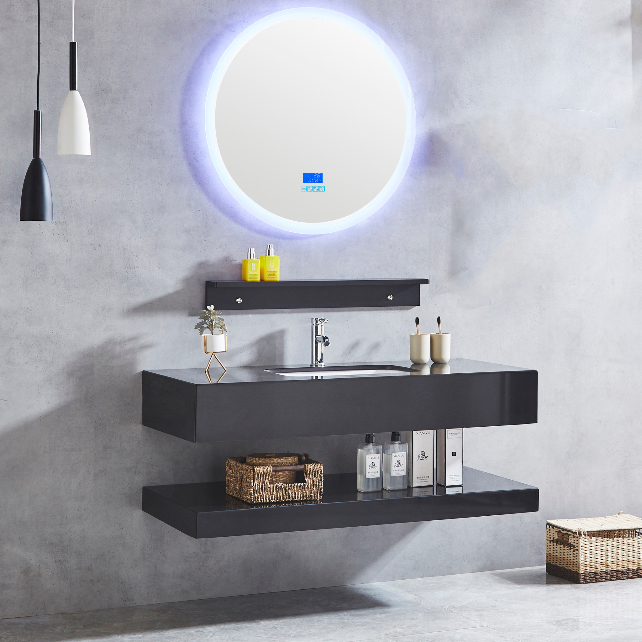 Badrumsmöbel marmor 120cm | LED-spegel med bluetooth