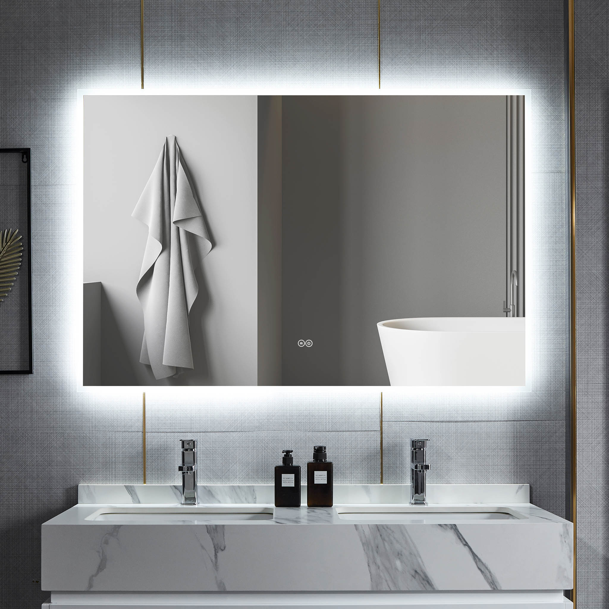 Badrumsspegel 100x80cm | LED-belysning & anti-fog | Badrumsspegel | Badrumsinredning | Badrum