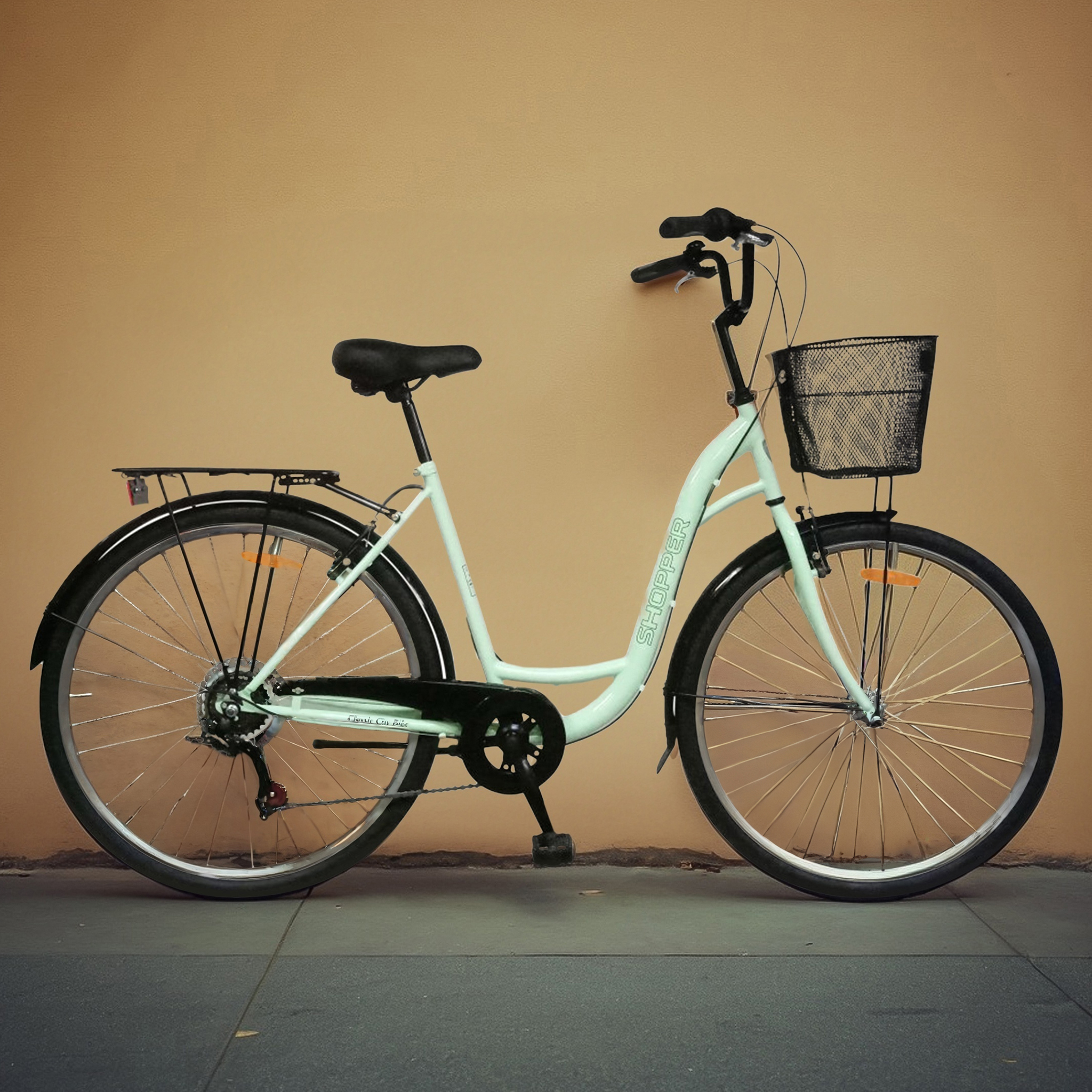 Damcykel 28" | 6 växlar | Cykelkorg | Shopper - Pistasch