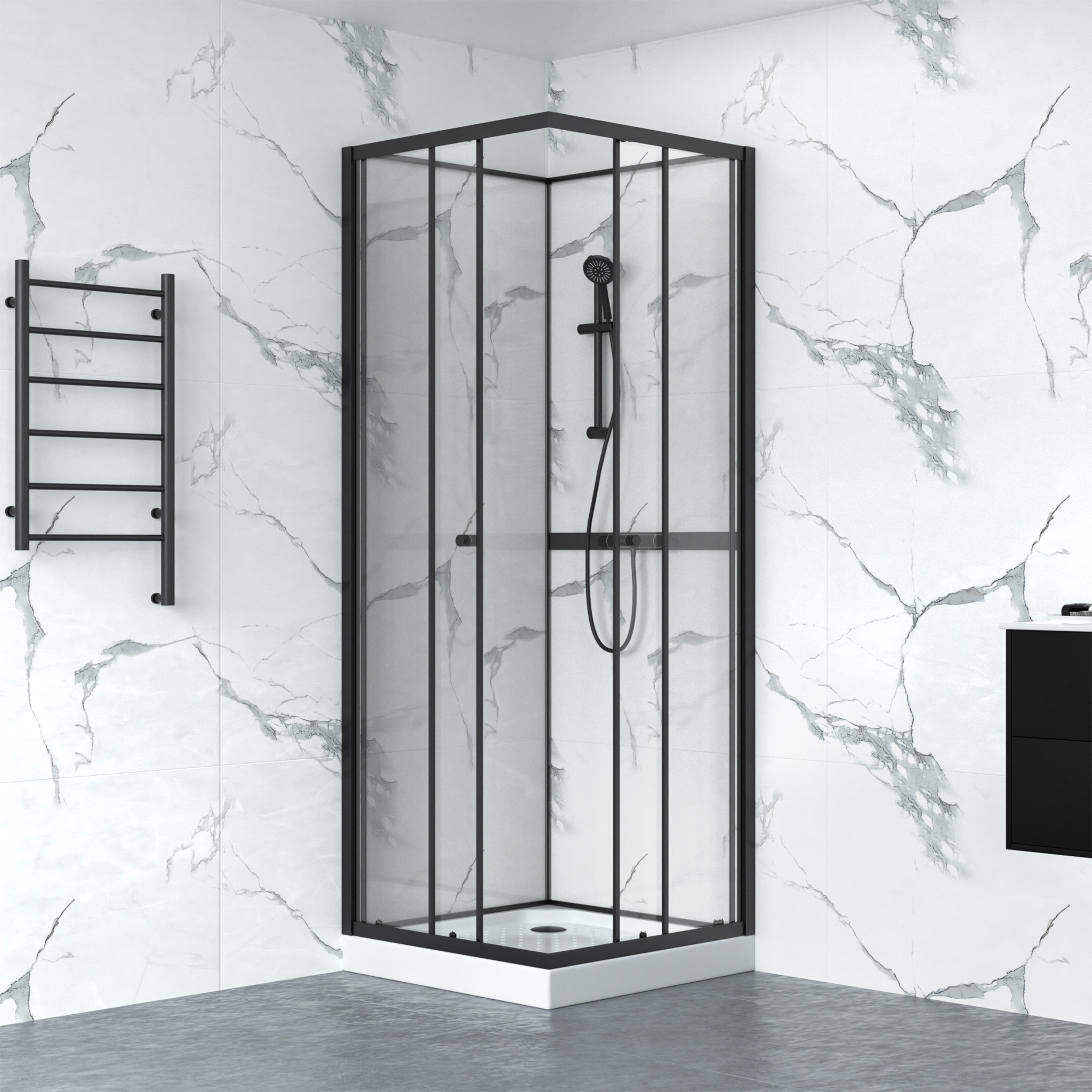 Duschkabin 90x90cm | Aluminium & säkerhetsglas | Svart ram