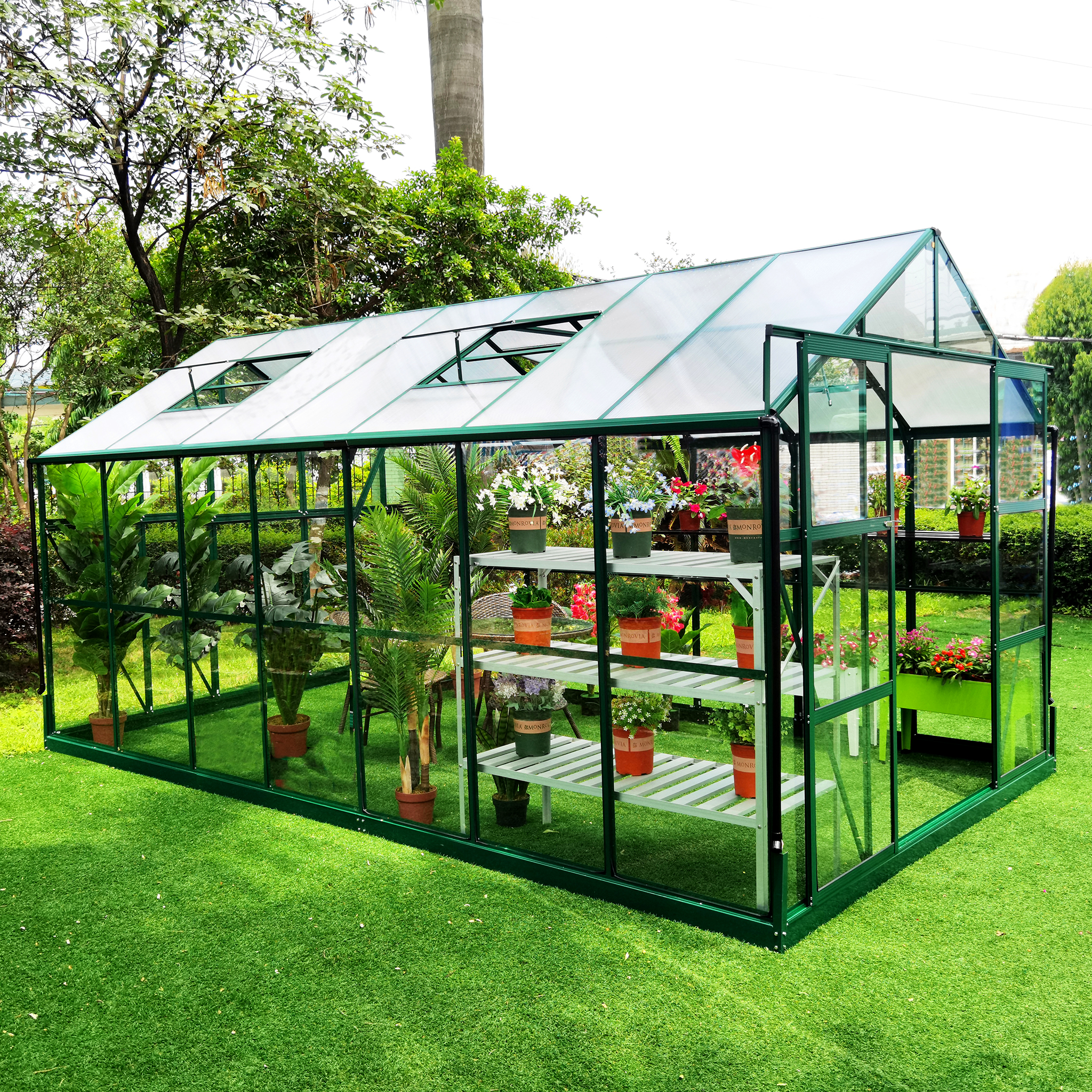 Glasväxthus 11,1 m² | 4 mm säkerhetsglas | 5 års stormgaranti | Grön
