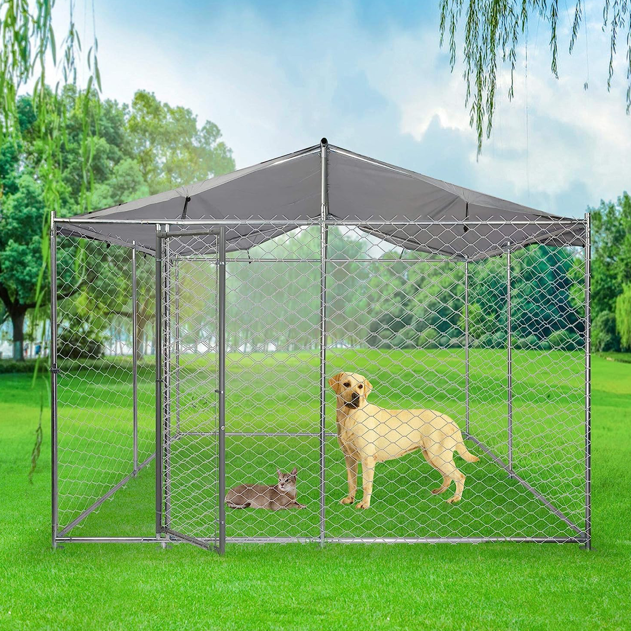 Hundgård 16m² | Galvaniserat stål | Vattentätt & UV-skyddande tak