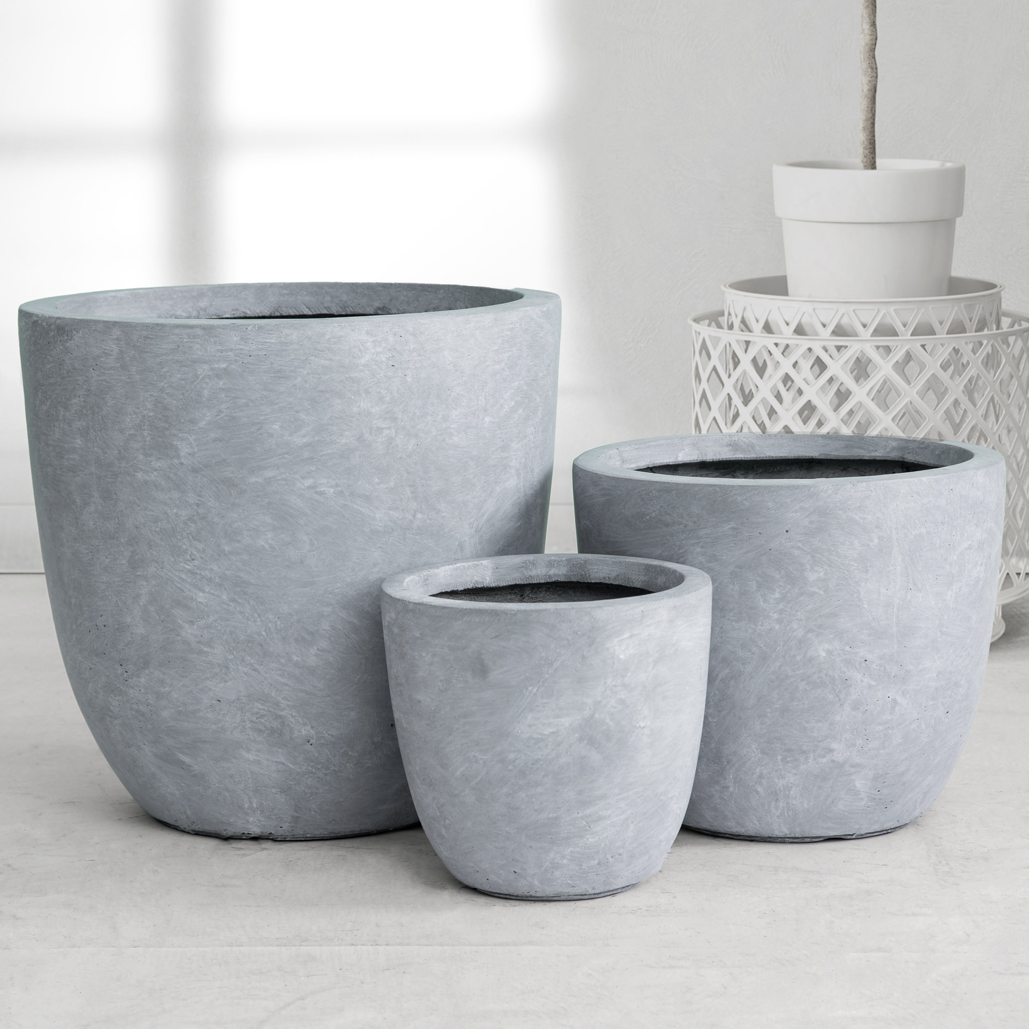 Fiberarmerade utekrukor | 3-pack | Ljusgrå