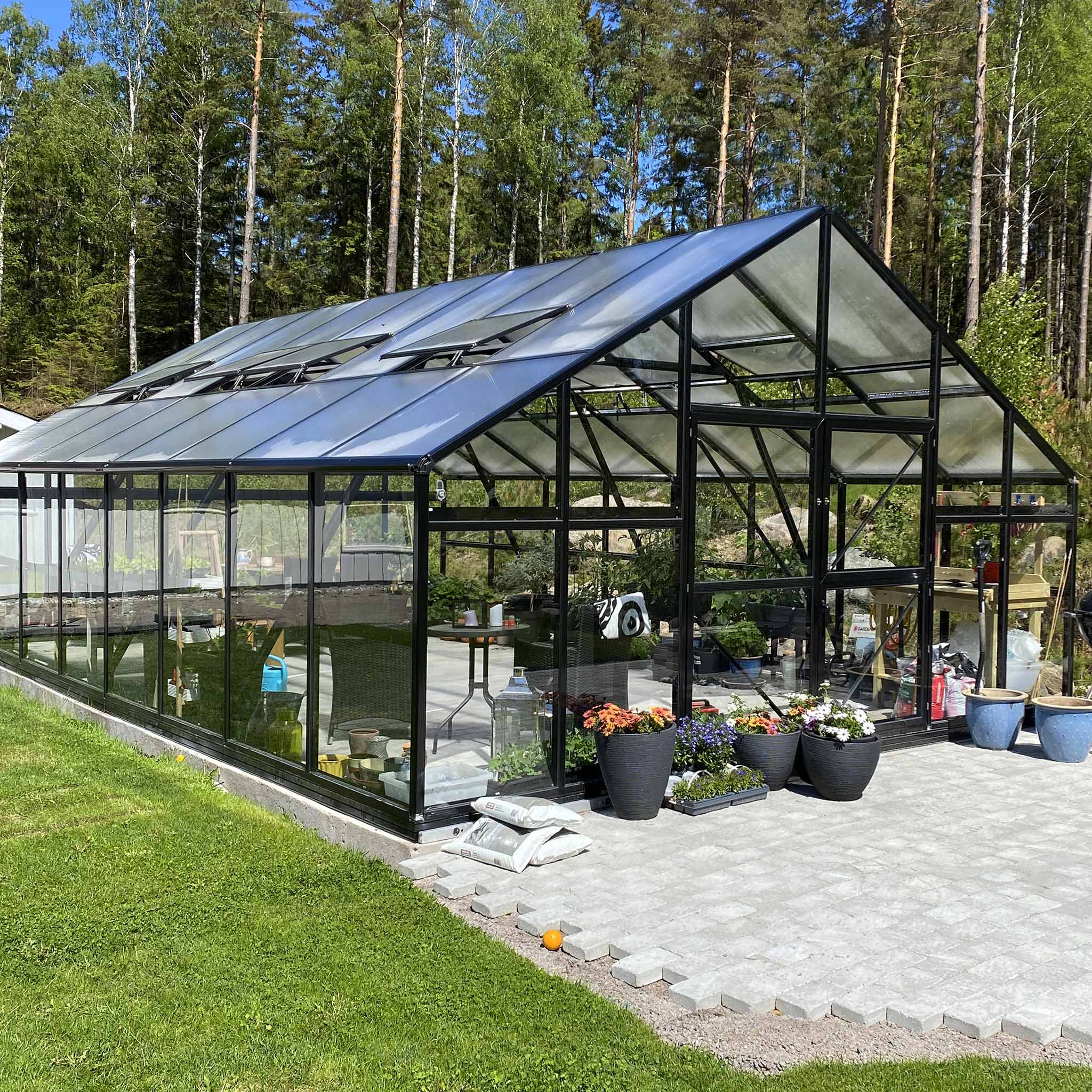 Extra brett premium glasväxthus 31m² | Stormgaranti och säkerhetsglas