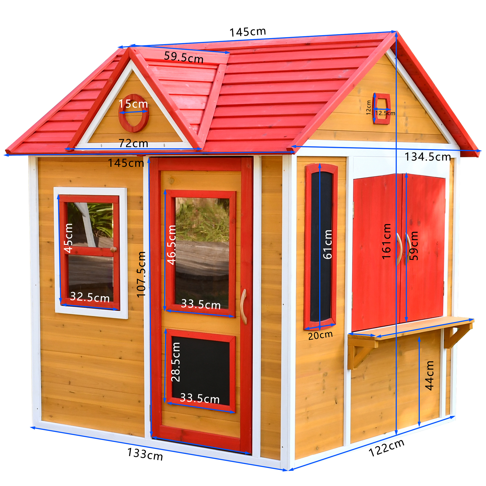 Premium Lekstuga i trä 1,8m² | kök & café-lucka | Fönster & dörr med plexiglas