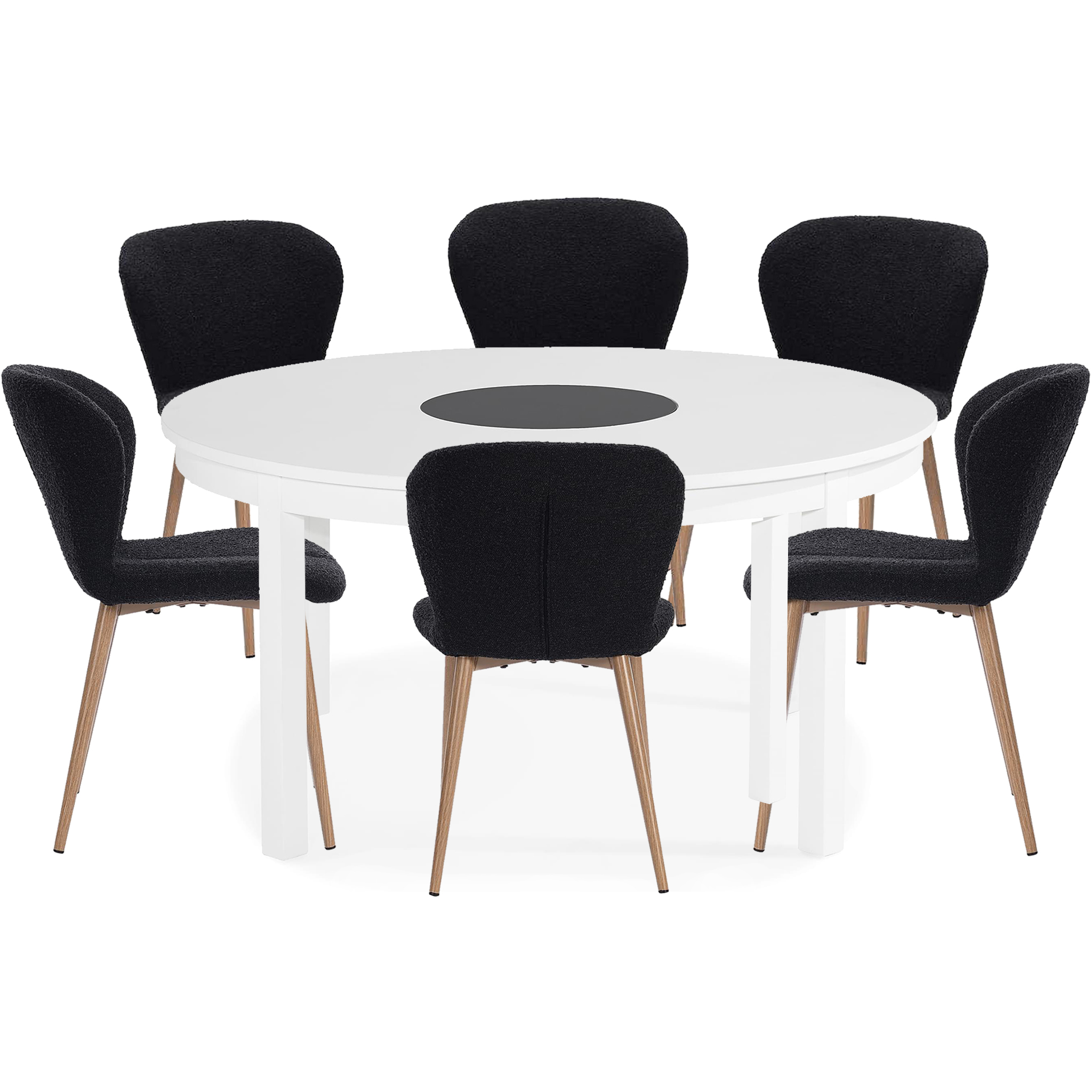 Matgrupp med 6 stolar | Svart och vit | Mellby