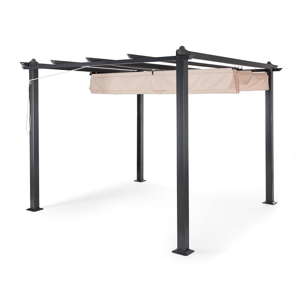 Pergola | 3x3m | Mörkgrå stomme | Beige vävnad | Pergola & Paviljong | Uteplats