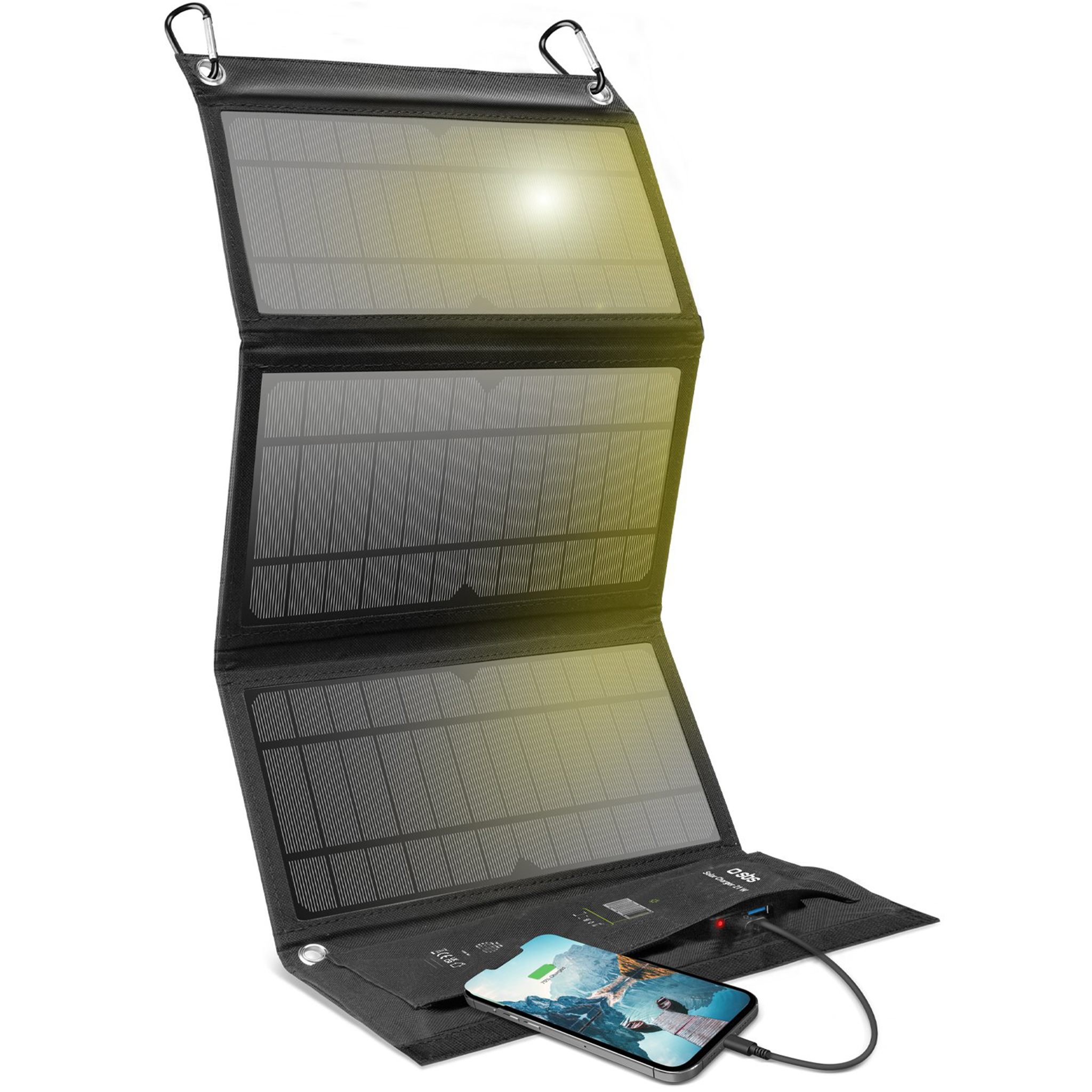 Portabel solpanel 21W | Vikbar | Ladda 2 enheter samtidigt