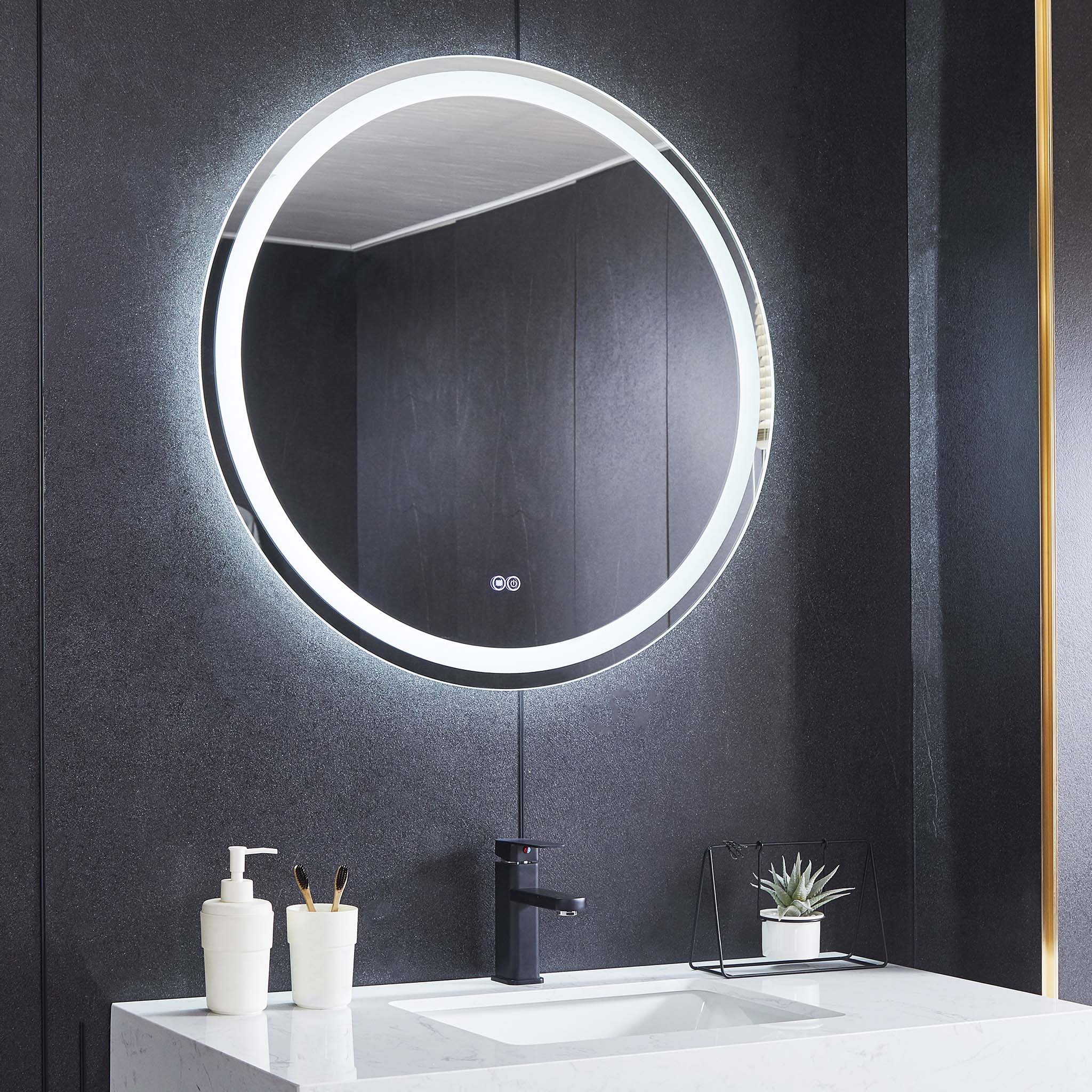 Rund badrumsspegel 80cm | LED-belysning, anti-fog & dimmer