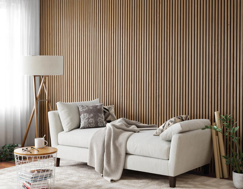 Trälamell Akustikpaneler | 2400x600x21mm | Vit Ek | Inomhuspaneler | Möbler & inredning