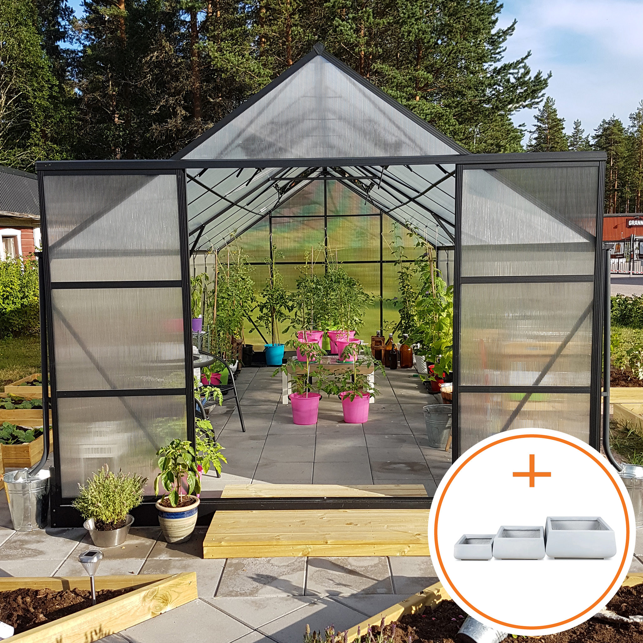 Växthus 18m² med extra hög odlingshöjd | 6mm kanalplast | Premiummodell