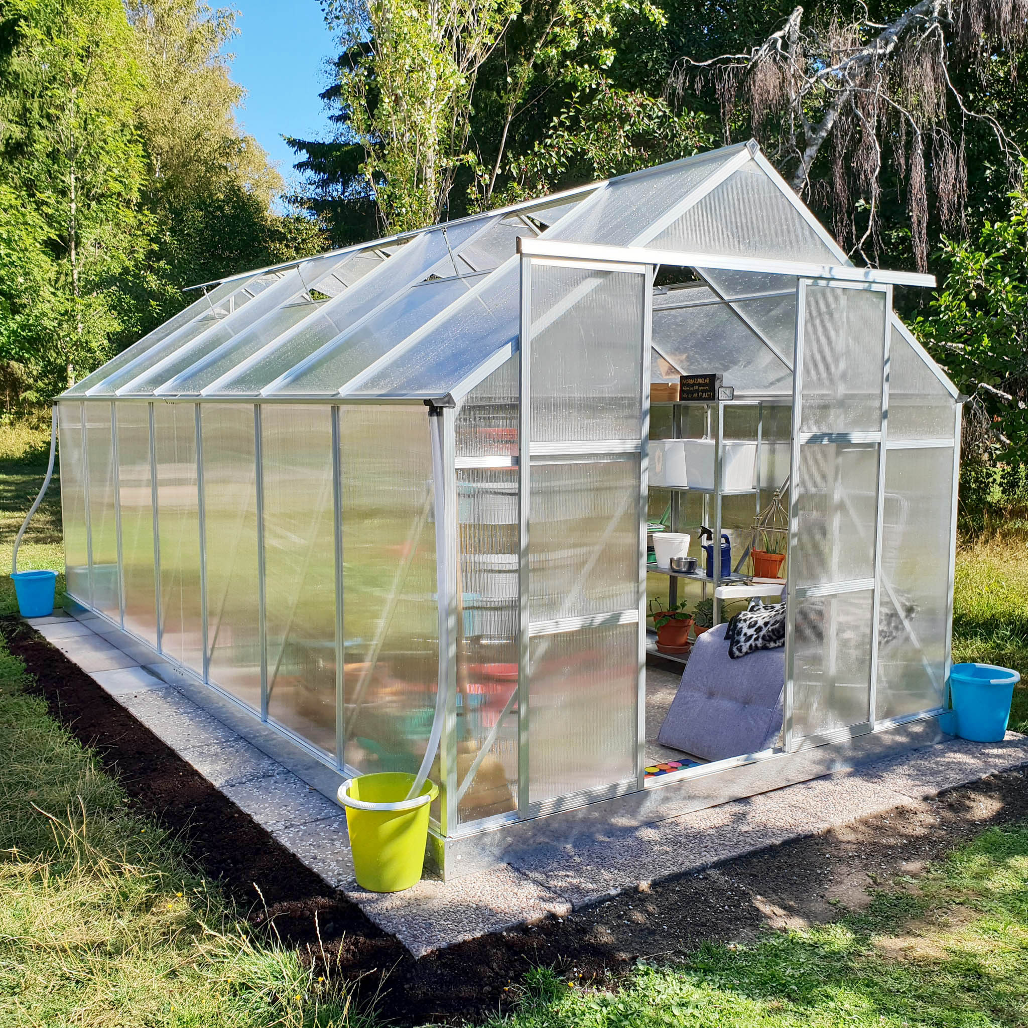 Växthus 12,4m² | Extra hög odlingshöjd | 6mm kanalplast