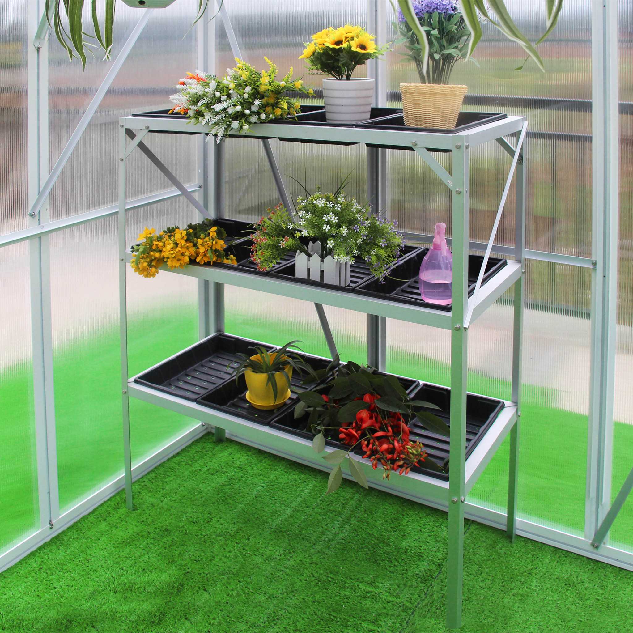 Växthusbord med planteringslådor - 113 cm hög